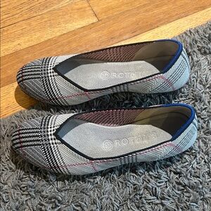 Rothy's Women's The Flat Glen Gray Plaid Round Tip Flats Size 8.5